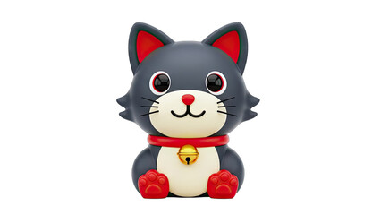 Cute Cartoon Cat Figurine on White Background