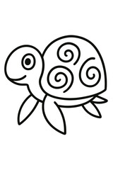 Funny turtle and fish cartoon illustration in cute sea style