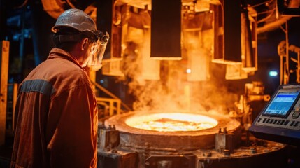 Obraz premium Operator monitoring degassing equipment to remove impurities from molten metal ensuring highquality casting results