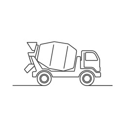 Fototapeta premium Concrete Mixer Truck Moves Smoothly Along a Construction Site in Bright Daylight, Ready to Supply Vital Materials for Building Projects. One line on white. 