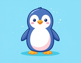 Fototapeta premium Cute Penguin Line Art Illustration Set, Kawaii Animal Cartoon