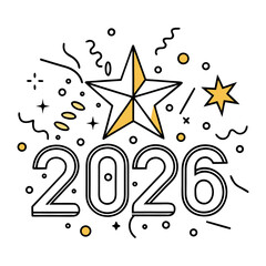 Star Confetti Rain Line Art 2026