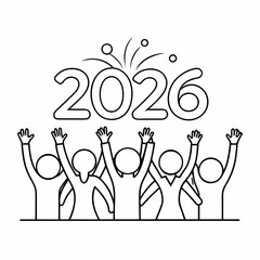 Party Crowd Hands Up Line Art 2026