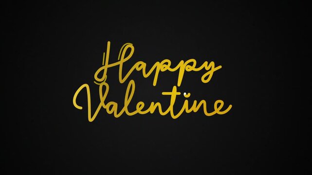 Happy Valentine One line continuous animated typography intro outro, hand drawn calligraphy monoline vintage text on background, animated Calligraphy lettering animation video golden type on black bg