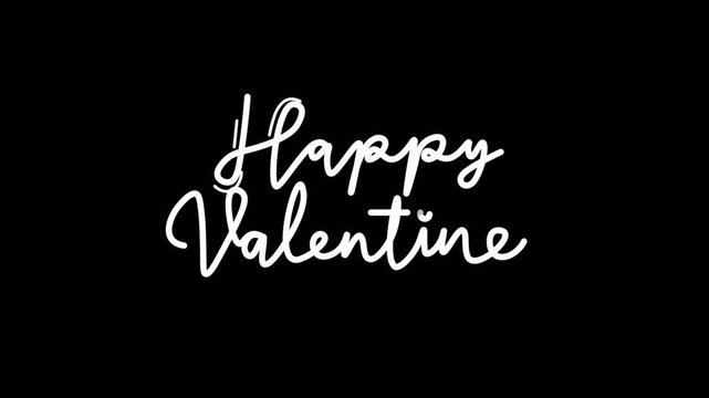 Happy Valentine One line continuous animated typography intro outro, hand drawn calligraphy monoline vintage text on background, animated Calligraphy lettering animation video white type on black bg