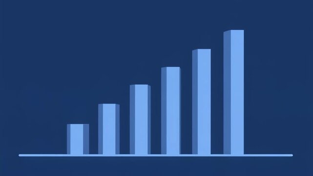 Business growth chart animation sequence showing rising statistics. Financial data visualization for corporate presentations and reports. Minimalist bar graph on a blue background