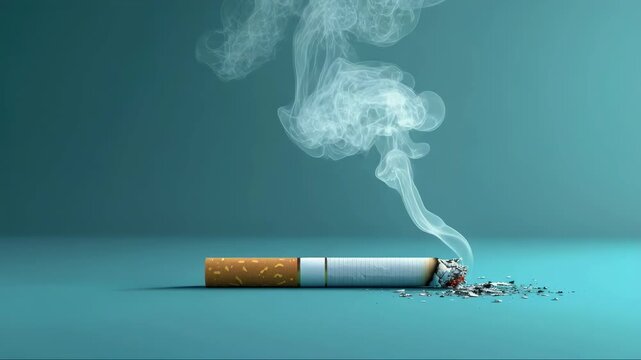 Cigarette smoke rising into the air against a dark blue backdrop