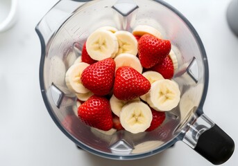strawberries and some sliced of banana in the blender