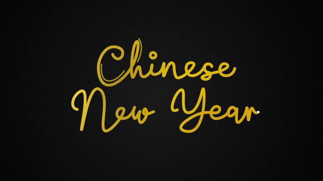 Chinese New Year One line continuous animated typography intro outro, hand drawn calligraphy monoline vintage text on background, animated Calligraphy lettering animation video golden type on black bg