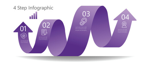 3D arrow business infographic template with 4 steps template. Arrows infographic, diagram chart. Business timeline concept with 4 parts. Vector