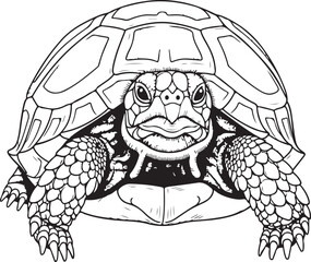 front view detailed realistic drawing of tortoise shell reptile with scales on transparent background