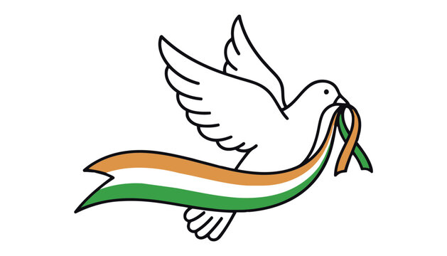 A white dove holding indian flag ribbon in its beak symbolizing peace and freedom