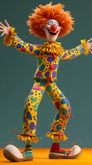 3d Cartoon Character of Cheerful Man wearing clown costume