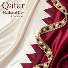 Qatar National Day 18 December elegant flag with pearl and jewel embellishment celebratory concept for national event