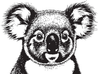 Koala portrait drawing sketch on transparent background cute marsupial native animal illustration