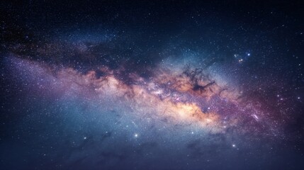 Fototapeta premium Vibrant milky way galaxy in night sky. Astronomy and cosmos background. Astrophotography for science, education and poster design.