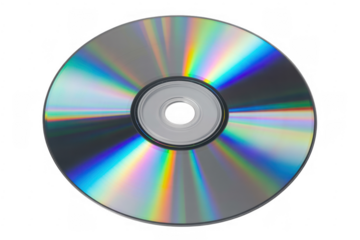 Shiny compact disc with rainbow colors isolated on a transparent background