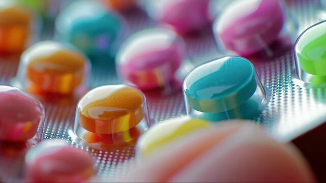 Group of round pills with different colors