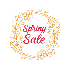 Spring Sale Banner with Elegant Floral Wreath and Handwritten Typography