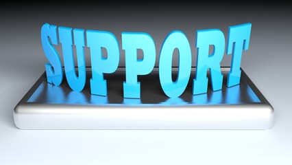 SUPPORT blue write on metal base - 3D rendering illustration
