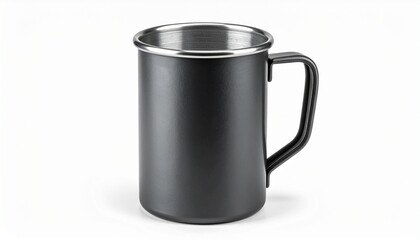 &ldquo;Glossy dark ceramic mug with handle on white background&rdquo;