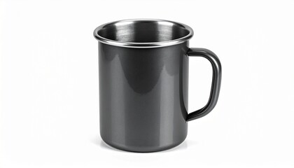 &ldquo;Glossy dark ceramic mug with handle on white background&rdquo;