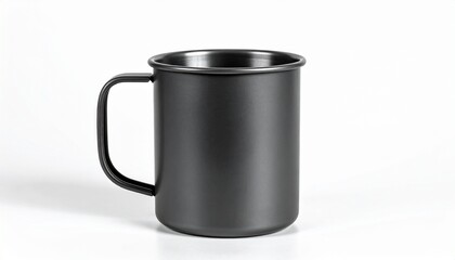 &ldquo;Glossy dark ceramic mug with handle on white background&rdquo;