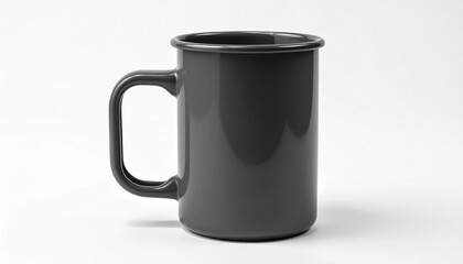 &ldquo;Glossy dark ceramic mug with handle on white background&rdquo;