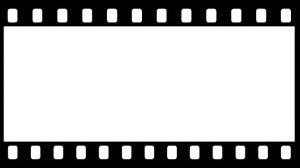 Film strip section with a blank frame suitable for cinematic presentations, film related designs, editing concepts, and creative projects.