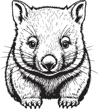 Wombat portrait sketch drawing on transparent background adorable marsupial animal illustration