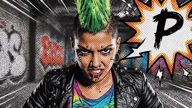 Comic Book Speech Bubble with Punk Symbol and Halftone Dots 4K