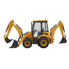 Naklejka premium Yellow backhoe loader construction vehicle isolated on transparent background