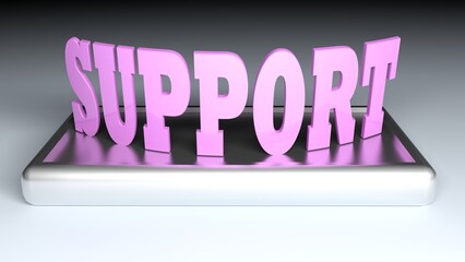 SUPPORT pink write on metal base - 3D rendering illustration