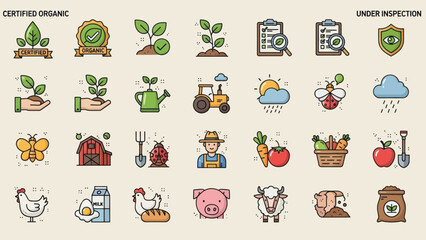 Collection of charming agricultural and farming icons for your design projects