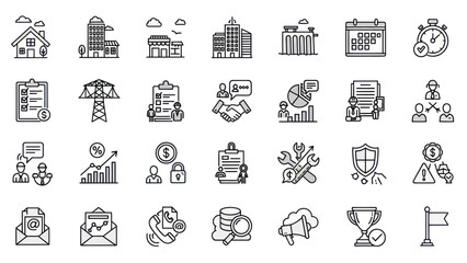 Collection of Business and Service Line Icons Representing Various Industries and Operations
