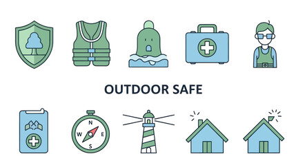 Essential icons for outdoor safety, adventure planning, and emergency preparedness guidance for