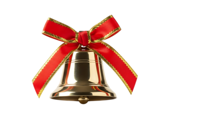 Golden Christmas Bell with Red Ribbon and Gold Trim holiday decoration