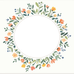 Elegant Floral Wreath Frame With Hand Drawn Spring Flowers For Wedding Invitation.