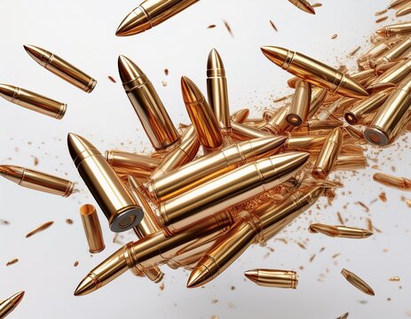 falling bullets 3d render isolated on white background ammunition cartridge weapon ammunition projectile firearm