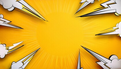blank yellow comic style background with thunder lightning bolts for dramatic dialog or caption