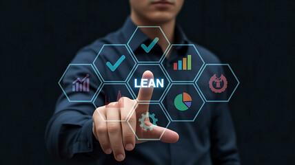 Business Man Touching Lean Management Interface for Process Optimization