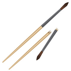 broken wooden paint brush vector.