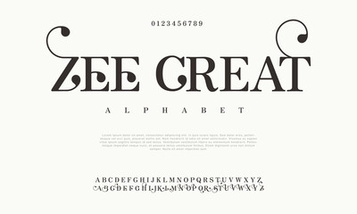 Zee Creat premium luxury elegant alphabet letters and numbers. Elegant wedding typography classic serif font decorative vintage retro. Creative vector illustration