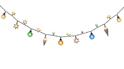 String of festive lights with star snowflake and bulb shapes string lights celebration