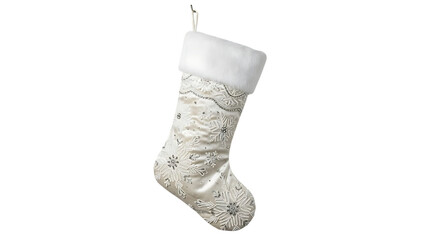 White Christmas stocking with snowflake embroidery and faux fur trim white stocking
