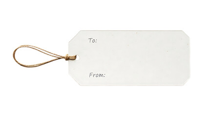 White gift tag with twine string on black background label blank