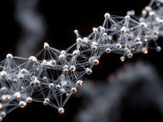 Abstract molecular structure with interconnected nodes on dark background  