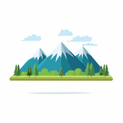Serene Mountain Landscape Illustration with Forest and Blue Sky in a Minimalist Style
