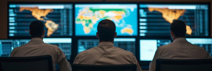 Military situational awareness grid cross-region monitoring risk-level indicators operational visualization.