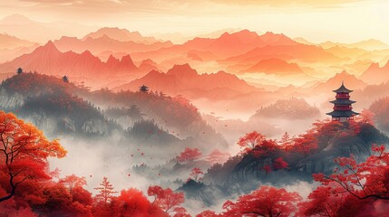 Mythical Eastern Inspired Landscape Artwork with Powerful Composition and Rich Colors